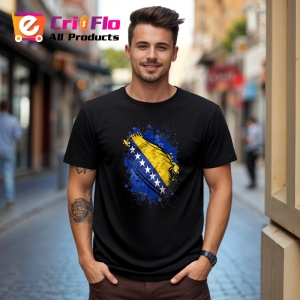 Tricou Bosnia And Herzegovina Steag Splash Art, Copii | Dama | Barbat, culoare negru - Img 4