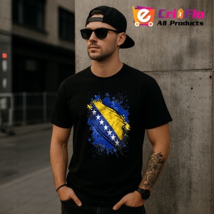 Tricou Bosnia And Herzegovina Steag Splash Art, Copii | Dama | Barbat, culoare negru - Img 6