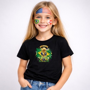Tricou Brazil World Cup 2026 Fifa V2, din bumbac 100%, tricou negru, Copii | Dama | Barbat