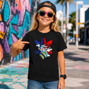 Tricou Bugs Bunny Pe Role Retro Cartoon Logo Colorat, din bumbac 100%, tricou negru, Copii | Dama | Barbat - Img 7
