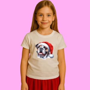 Tricou Bulldog Englez Zambind Craciun, din bumbac 100%, tricou alb, Copii | Dama | Barbat - Img 2