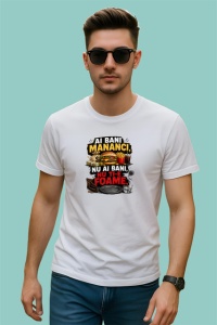 Tricou Burger Amuzant Ai Bani Mananci Mesaj Romanesc, din bumbac 100% , tricou alb pentru Copii | Dama | Barbat - Img 3