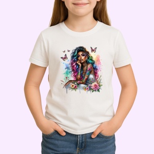 Tricou butterflies garden girl colorful tattoo, fata gradina cu fluturi si tatuaje colorate, Copii | Dama | Barbat - Img 3