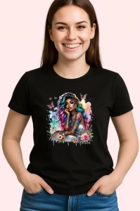 Tricou Butterflies garden girl colorful tattoo, fata gradina cu fluturi si tatuaje colorate, Copii | Dama | Barbat , tricou negru - Img 3