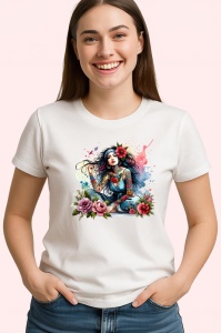 Tricou butterfly girl pink hair coffee, fata par roz fluturi si cafea, Copii | Dama | Barbat - Img 3