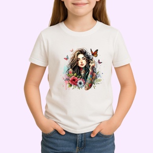 Tricou butterfly hand tattooed girl pink flowers, fata tatuata cu fluture in mana si flori roz, Copii | Dama | Barbat - Img 3