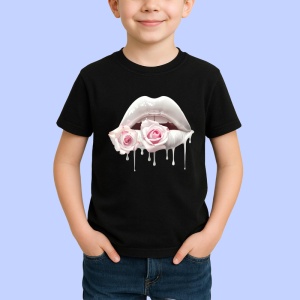 Tricou Buze afine si cirese, Lip gloss, Copii | Dama, culoare negru - Img 2