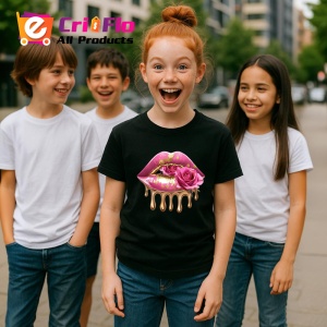 Tricou Buze alb-violet cu trandafiri asortati, Lip gloss, Copii | Dama, culoare negru - Img 11