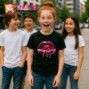 Tricou Buze alb-violet cu trandafiri asortati, Lip gloss, Copii | Dama, culoare negru - Img 17