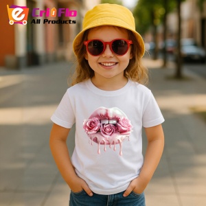 Tricou Buze crem cu trandafiri roz delicati, Lip gloss, Copii | Dama - Img 5