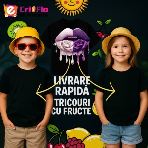 Tricou Buze curcubeu cu trandafir galben, Lip gloss, Copii | Dama, culoare negru - Img 12