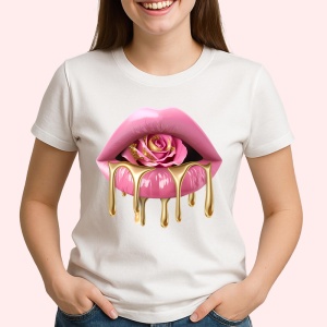 Tricou Buze femeie negre lucioase cu trandafiri albastru intens, Lip gloss, Copii | Dama - Img 2