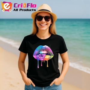 Tricou Buze femeie nude cu trandafiri roz, Lip gloss, Copii | Dama, culoare negru - Img 10