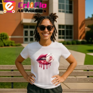 Tricou Buze femeie rosii cu trandafir alb si rosu, Lip gloss, Copii | Dama - Img 6
