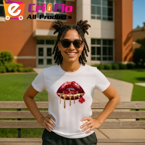 Tricou Buze femeie rosii cu trandafir alb si rosu, Lip gloss, Copii | Dama - Img 17
