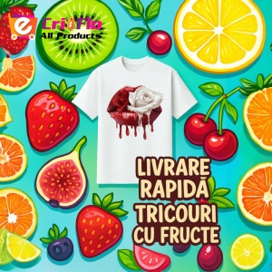 Tricou Buze femeie rosu inchis cu trandafir alb cremos, Lip gloss, Copii | Dama - Img 6