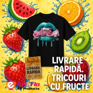 Tricou Buze femeie turcoaz cu 3 trandafiri roz pal, Lip gloss, Copii | Dama, culoare negru - Img 11