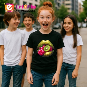 Tricou Buze jumatate rosu jumatate negru cu trandafiri, Lip gloss, Copii | Dama, culoare negru - Img 11