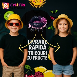 Tricou Buze negre cu doi trandafiri rosii, Lip gloss, Copii | Dama, culoare negru - Img 13