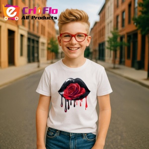 Tricou Buze negre cu trandafir rosu aprins, Lip gloss, Copii | Dama - Img 6
