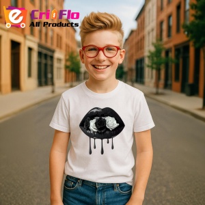 Tricou Buze negre cu trandafir roz inchis, Lip gloss, Copii | Dama - Img 17