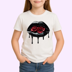 Tricou Buze negre lucioase cu doi trandafiri rosii, Lip gloss, Copii | Dama