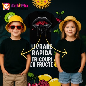 Tricou Buze negre lucioase cu trandafir rosu, Lip gloss, Copii | Dama, culoare negru - Img 7