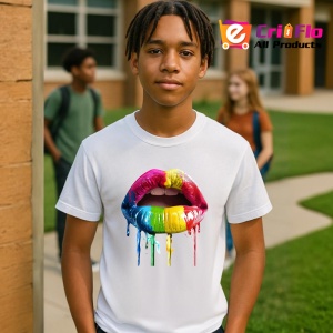 Tricou Buze pop art in degradee curcubeu fundal alb Copii | Dama | Barbat - Img 5