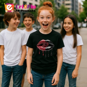 Tricou Buze rosu si negru cu trandafir central, Lip gloss, Copii | Dama, culoare negru - Img 11