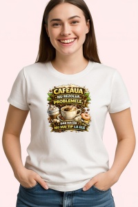 Tricou Cafeaua Nu Rezolva Problemele Dar Nici Laptele, din bumbac 100% , tricou alb pentru Dama | Barbat - Img 2