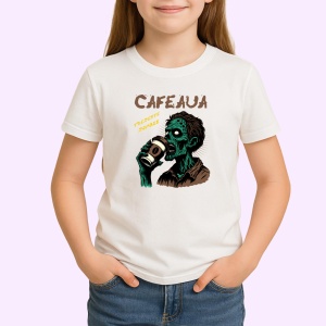 Tricou Cafeaua Trezete Zombii - Zombie drink coffee - Copii | Dama | Barbat
