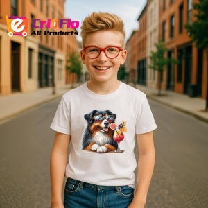 Tricou caine australian shepherd ochelari cocktail rosu portocaliu, Copii | Dama | Barbat