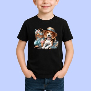 Tricou Caine beagle palarie plaja limonada inghetata, Copii | Dama | Barbat , tricou negru - Img 2