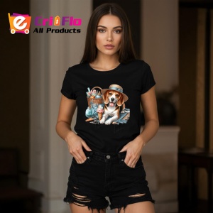 Tricou Caine beagle palarie plaja limonada inghetata, Copii | Dama | Barbat , tricou negru - Img 7