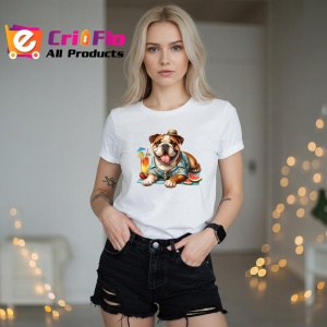 Tricou caine bulldog englez camasa tropicala cocktail pepene, Copii | Dama | Barbat