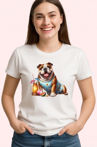 Tricou caine bulldog englez cocktail vara flori pepene, Copii | Dama | Barbat - Img 3