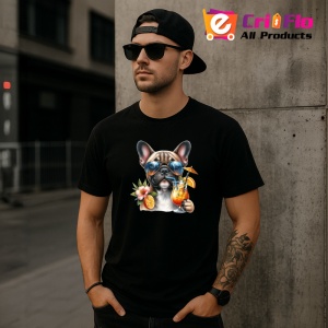 Tricou Caine bulldog francez cocktail portocala ochelari albastri, Copii | Dama | Barbat , tricou negru - Img 11