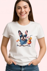 Tricou caine bulldog francez ochelari esarfa cocktail vara, Copii | Dama | Barbat - Img 4