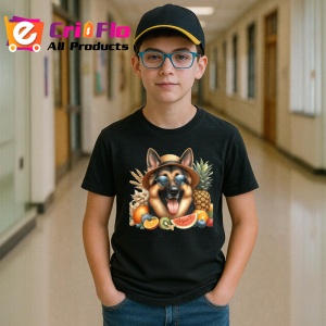 Tricou Caine ciobanesc palarie fructe ochelari vara, Copii | Dama | Barbat , tricou negru - Img 5