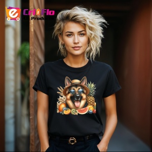 Tricou Caine ciobanesc palarie fructe ochelari vara, Copii | Dama | Barbat , tricou negru - Img 8