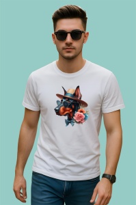 Tricou caine doberman vara palarie ochelari soare floare, Copii | Dama | Barbat - Img 2
