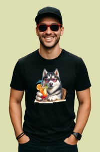 Tricou Caine husky ochelari mov cocktail portocala, Copii | Dama | Barbat , tricou negru - Img 4