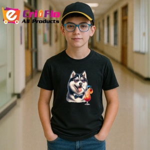 Tricou Caine husky papion cocktail tropical, Copii | Dama | Barbat , tricou negru