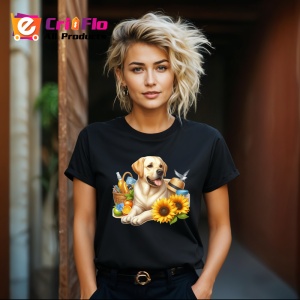 Tricou Caine labrador cos picnic floarea soarelui vara, Copii | Dama | Barbat , tricou negru - Img 9