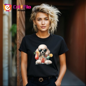 Tricou Caine pudel alb ochelari cocktail rosu lamaie, Copii | Dama | Barbat , tricou negru - Img 8