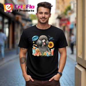 Tricou Caine pudel negru cos picnic cocktail flori, Copii | Dama | Barbat , tricou negru - Img 10
