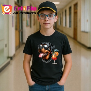 Tricou Caine rottweiler ochelari negri lant cocktail tropical, Copii | Dama | Barbat , tricou negru - Img 6