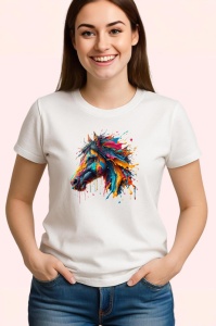 Tricou Cal in miscare cu efecte de vopsea curcubeu Copii | Dama | Barbat - Img 3