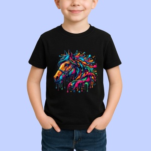 Tricou Cal salbatic in miscare cu explozie de culoare Copii | Dama | Barbat, culoare negru - Img 4
