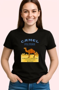 Tricou Camel filters tigari clasice design alb turkish american blend, Copii | Dama | Barbat , tricou negru - Img 3